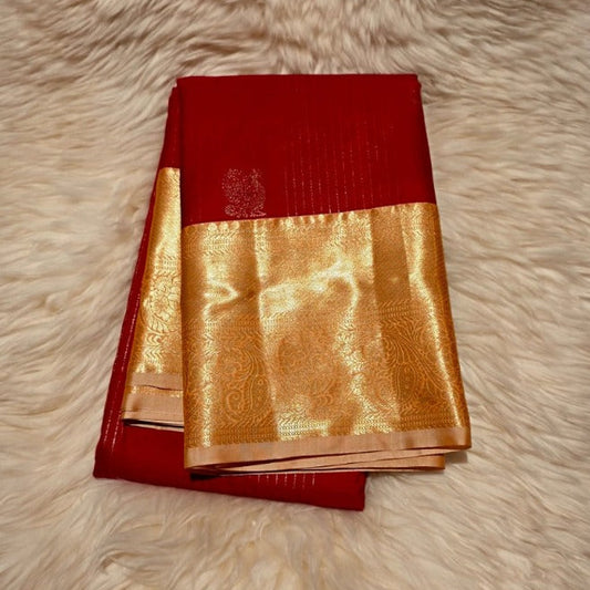 Semi Kanchipuram Silk Saree- Primium- Ruby Red