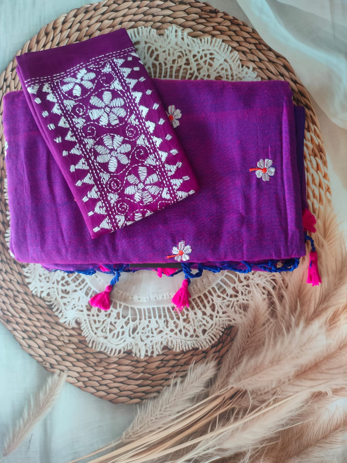 KAADHI COTTON SARRE- MEGENTA