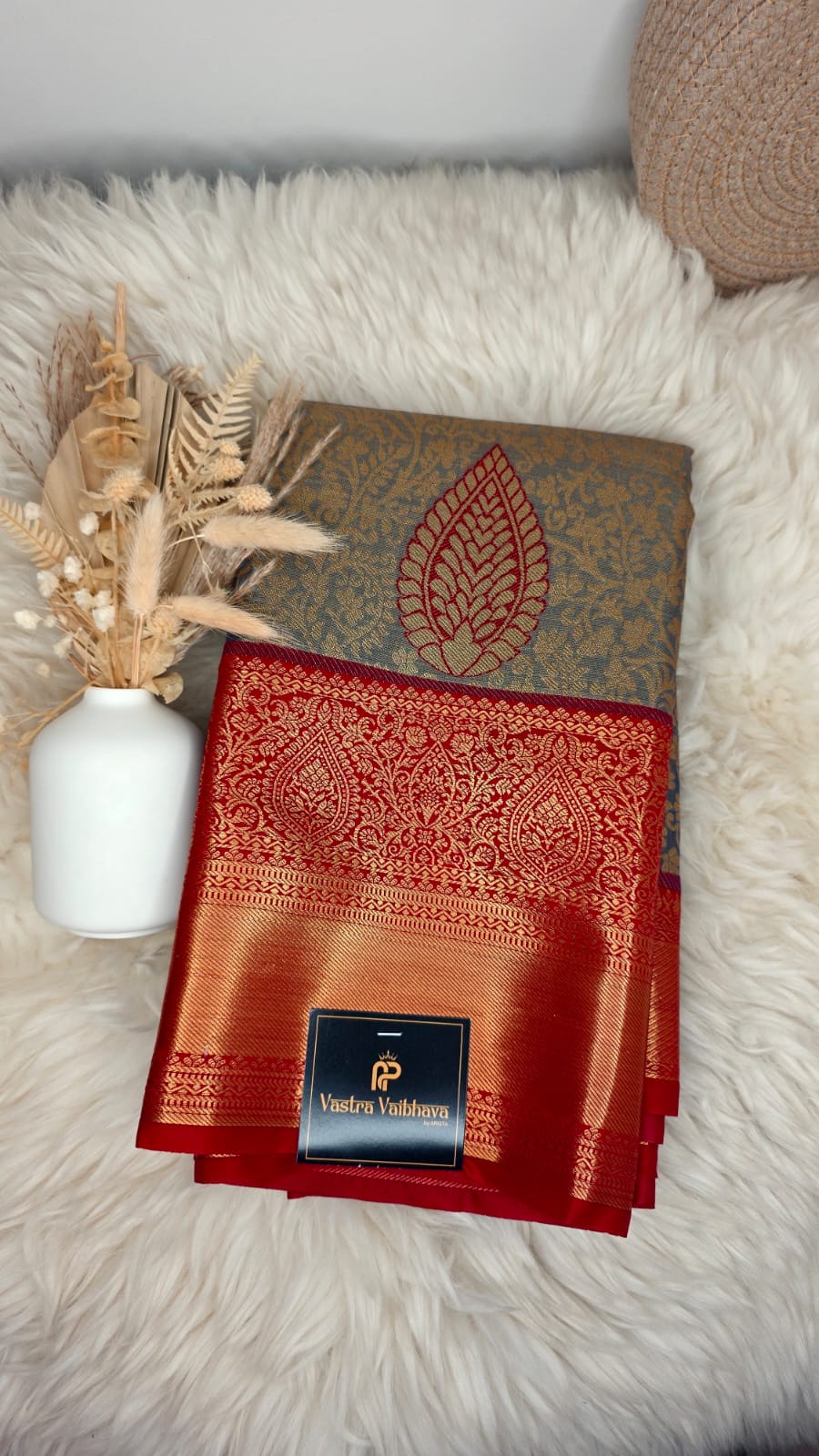 Semi Kanchi Tissue Silk Saree- Grey