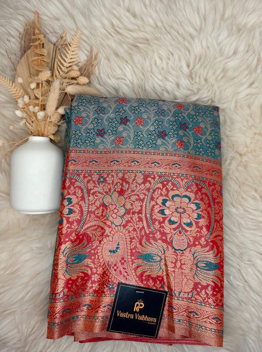 Semi Kanchi Tissue Silk Saree- TEAL BLUE