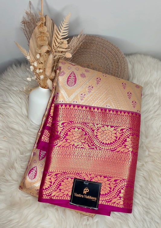 Semi Kanchi Tissue Silk Saree- Golden Elegance