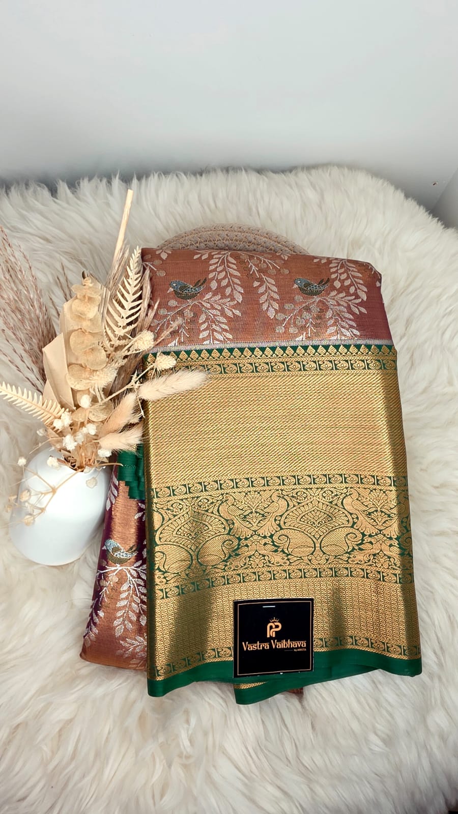 Semi Kanchi Tissue Silk Saree- Brown