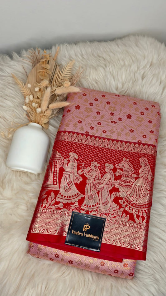 Semi Kanchi Tissue Silk Saree- Light pink