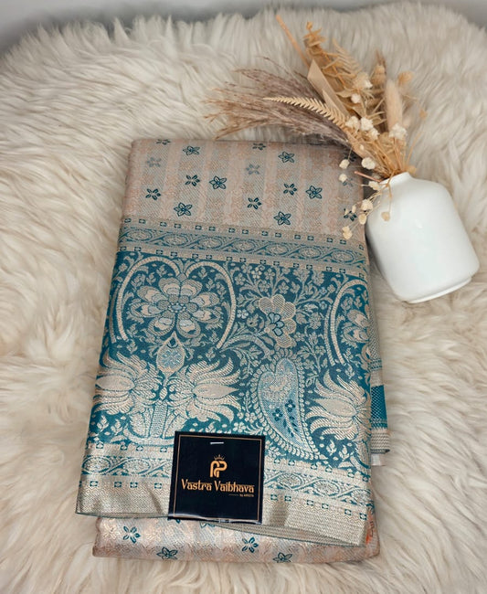 Semi Kanchi  Tissue Silk Saree- Light Beige