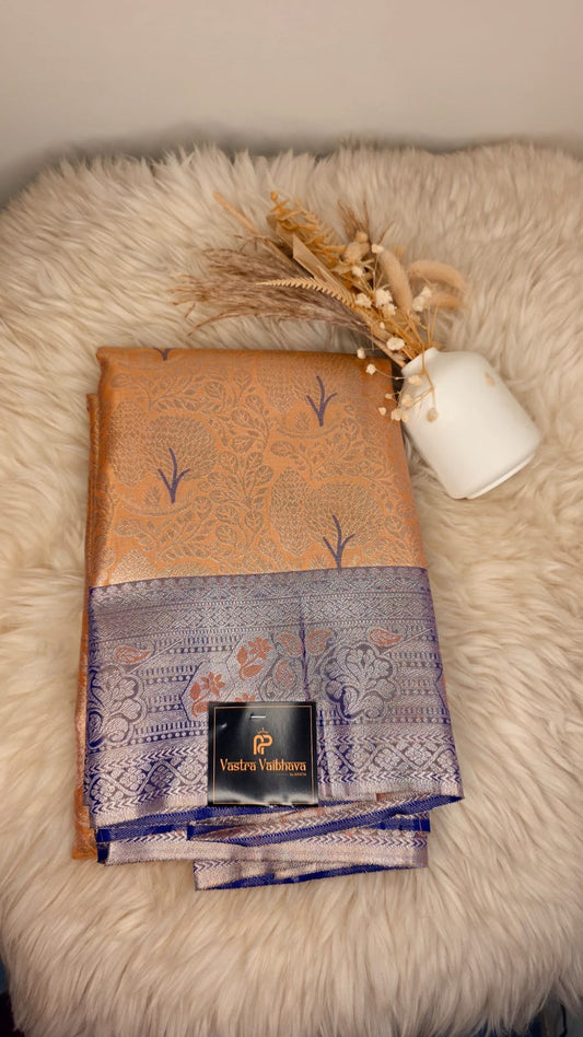 Semi Kanchi Tissue Silk Saree - Golden Orange