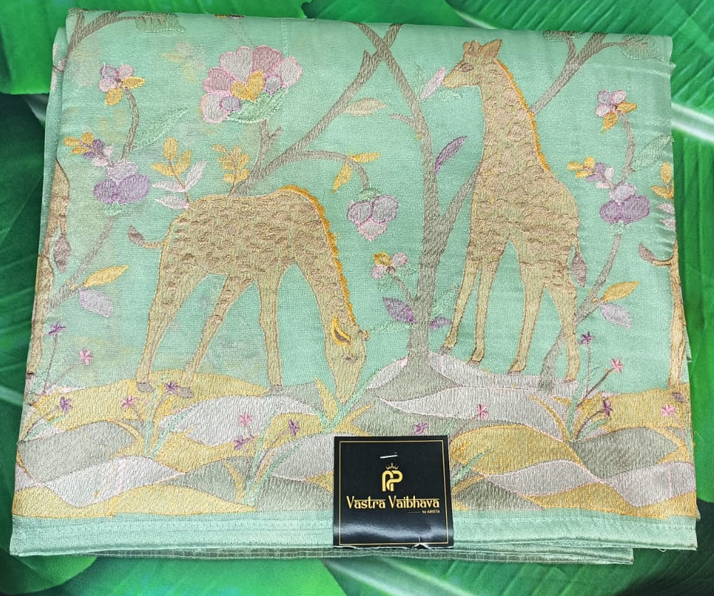 Pure Tissue Giraffe with Thread Work - Light Green