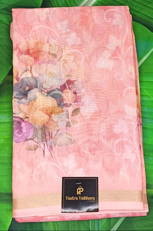 MUL CHANDERI SAREE - PEACH PINK
