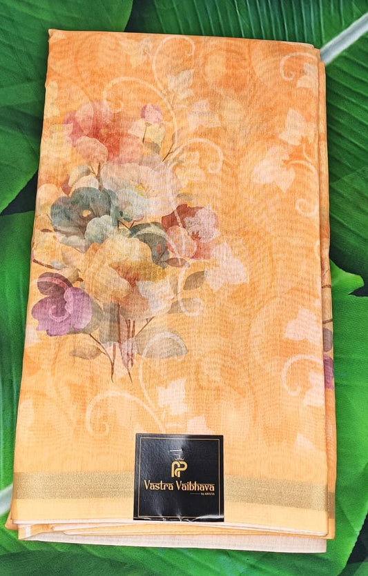 Mul Chanderi Saree-Pastel Peach