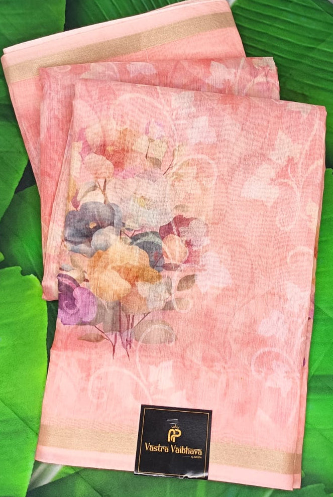 MUL CHANDERI SAREE - PEACH PINK