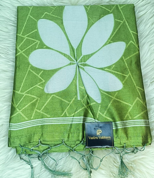 Semi Chanderi Sree- Olive Green
