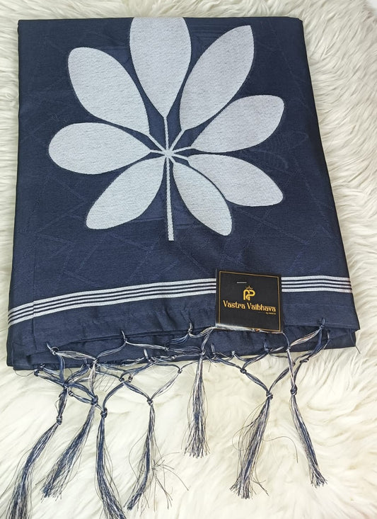 Semi Chanderi Saree- Navy Blue