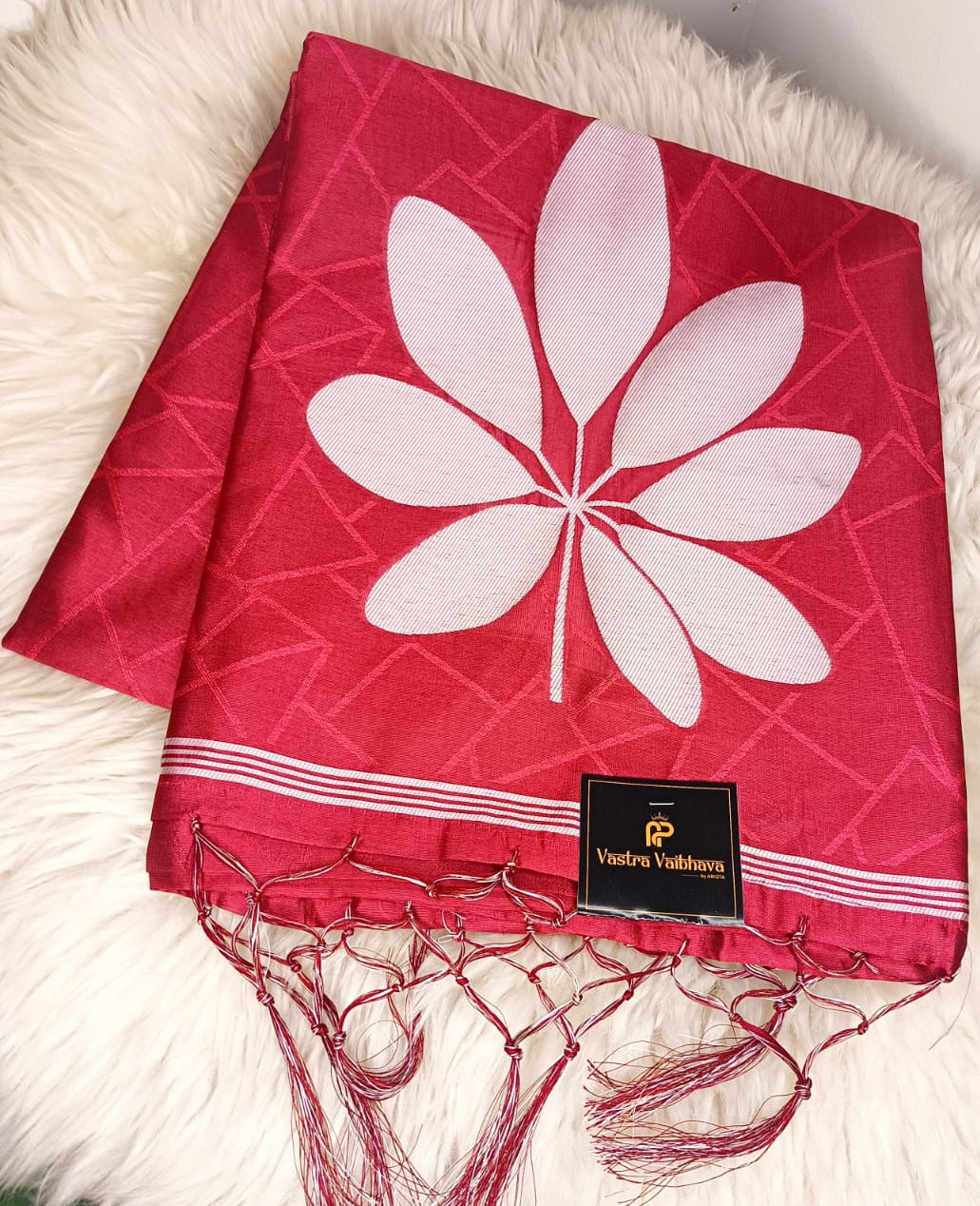 Semi Chanderi Saree- Crimson Red