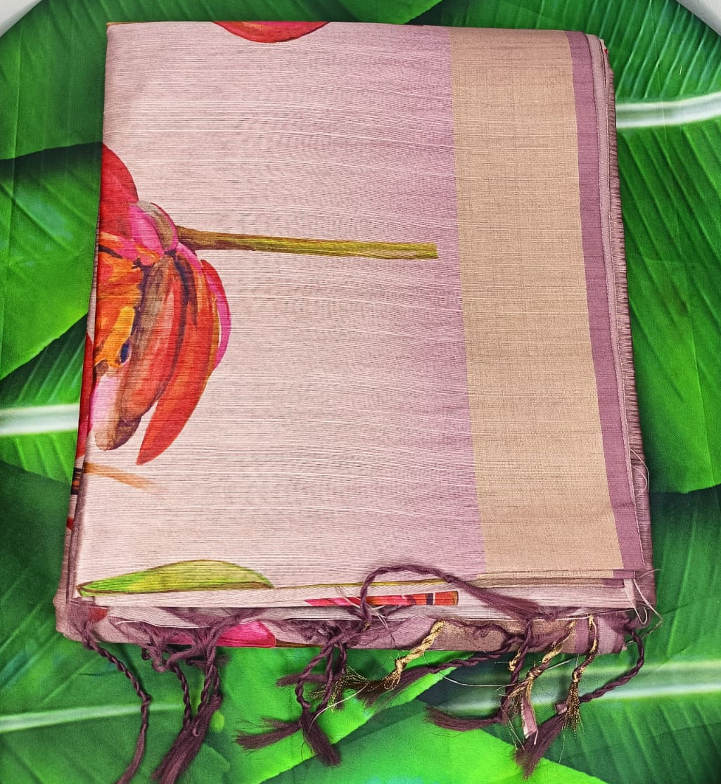 Degital Chanderi Saree- Pastel Pink