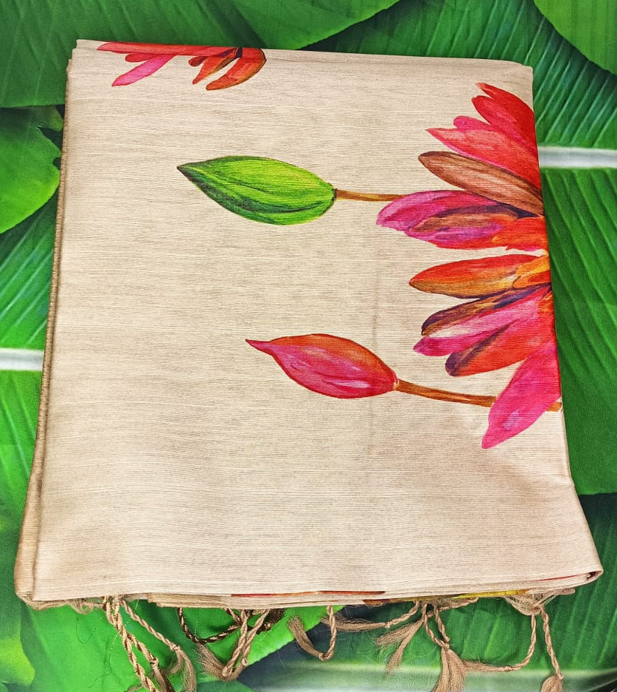 Degital Chanderi Saree- Beige