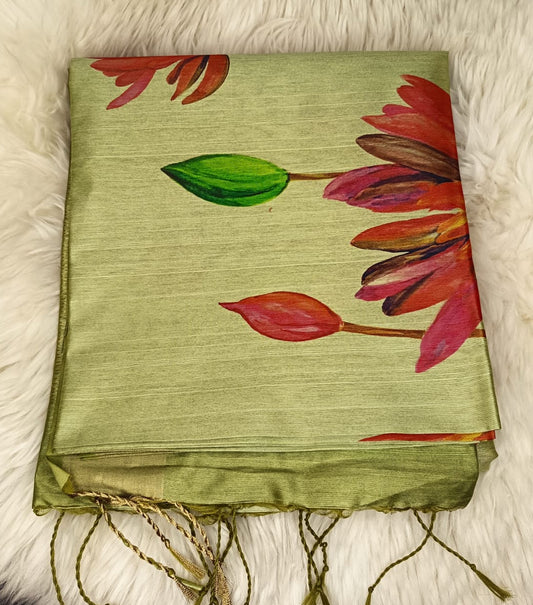 Digital Chanderi Saree- Light Green