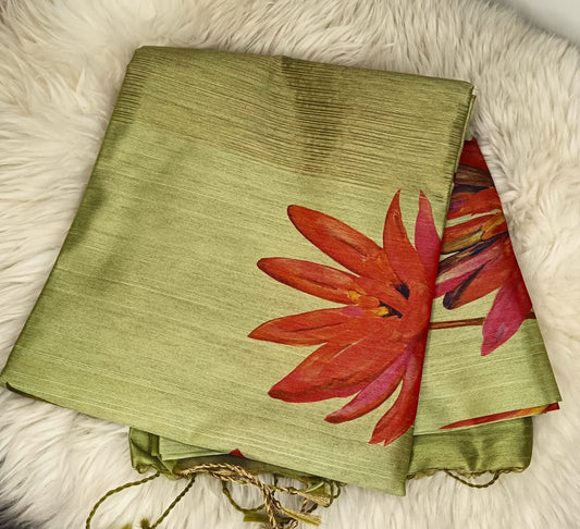 Digital Chanderi Saree- Light Green