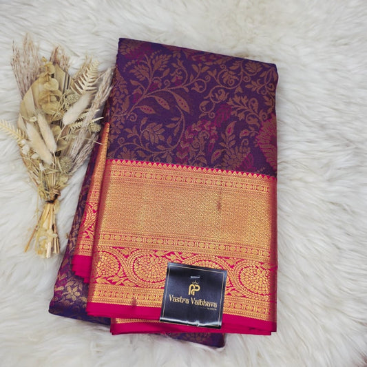 Pure Kanchipuram Silk Saree – Royal Wine Purple With Rich Gold Zari Border