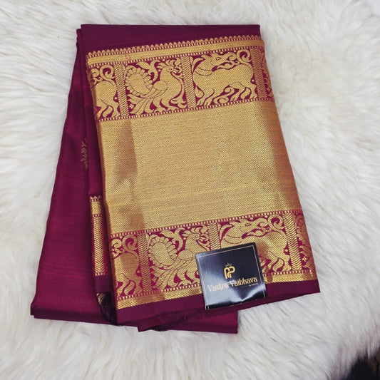 Pure Kanchipuram Silk Saree – Bridal Maroon With Rich Gold Zari Weaving