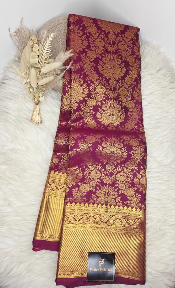 Pure Kanchipuram Silk Saree – Bridal Maroon With Grand Gold Zari Weaving