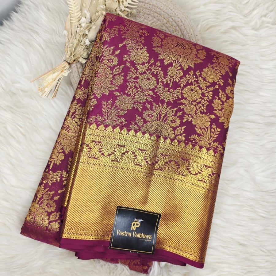 Pure Kanchipuram Silk Saree – Bridal Maroon With Grand Gold Zari Weaving