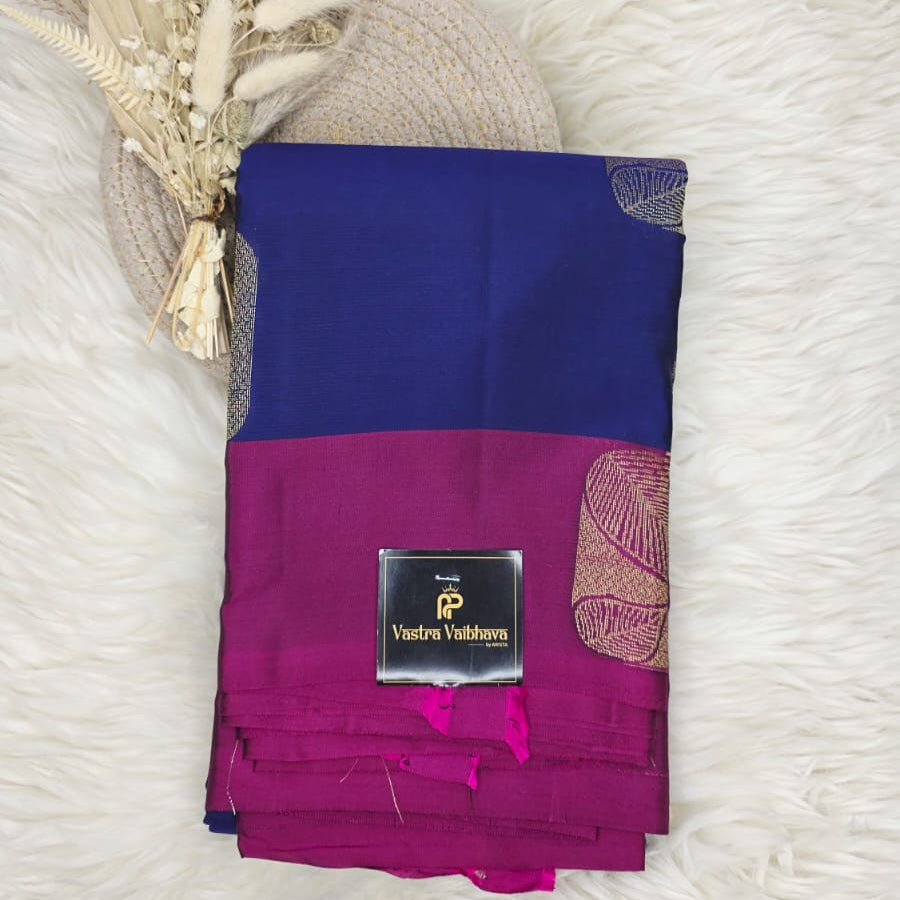 Pure Kanchipuram Soft Silk Saree – Royal Blue & Pink