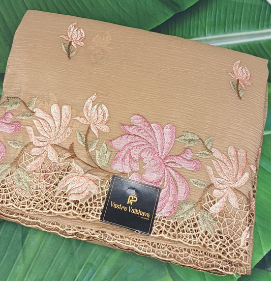 Windy Crush Flower with Work Saree- Soft Beige