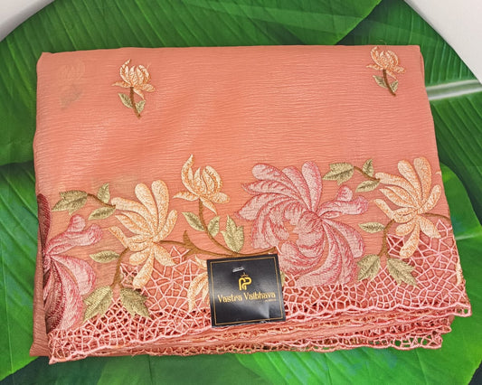 Windy Crush Flower with Work Saree - Rosy Pink