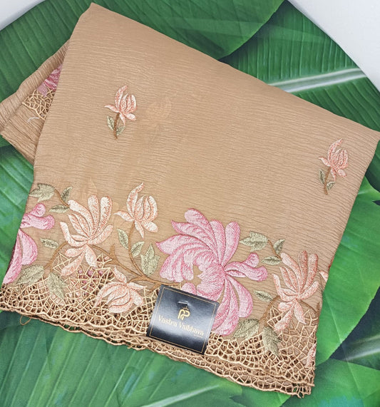 Windy Crush Flower with Work Saree- Soft Beige