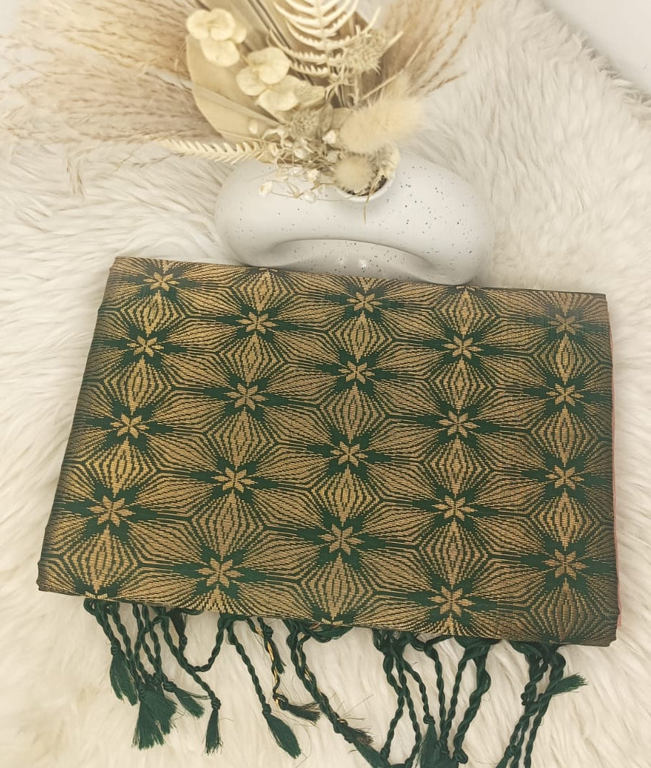 Pure Soft Silk Saree- Emerald Green