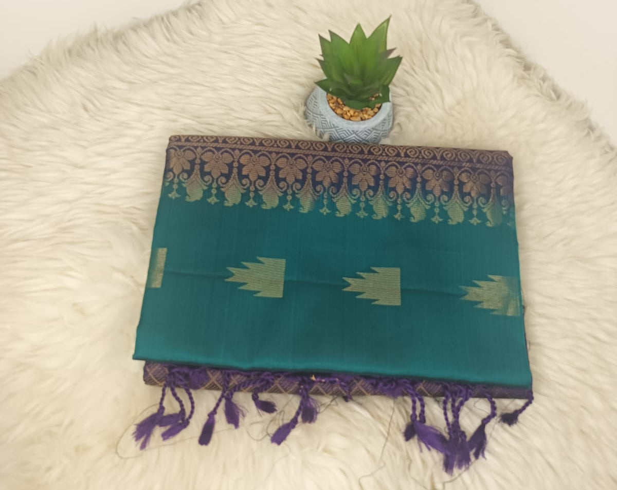Pure Soft Silk Saree- Teal Green