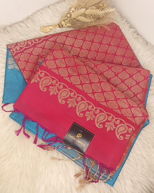 Pure Soft Silk Saree - Teal Blue
