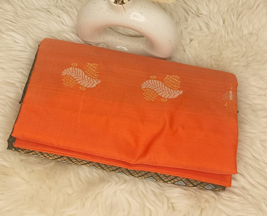 Pure Soft Silk Saree- Bright Orange