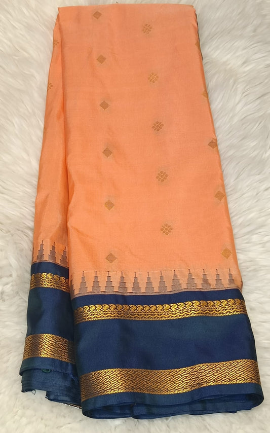 Pure Gadwal Seco Silk Saree - Peach