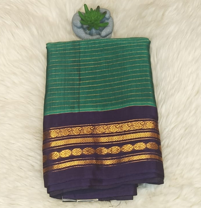 Pure Gadwal Silk Checks Saree - Emerald Green