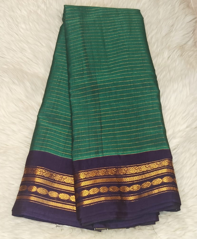Pure Gadwal Silk Checks Saree - Emerald Green