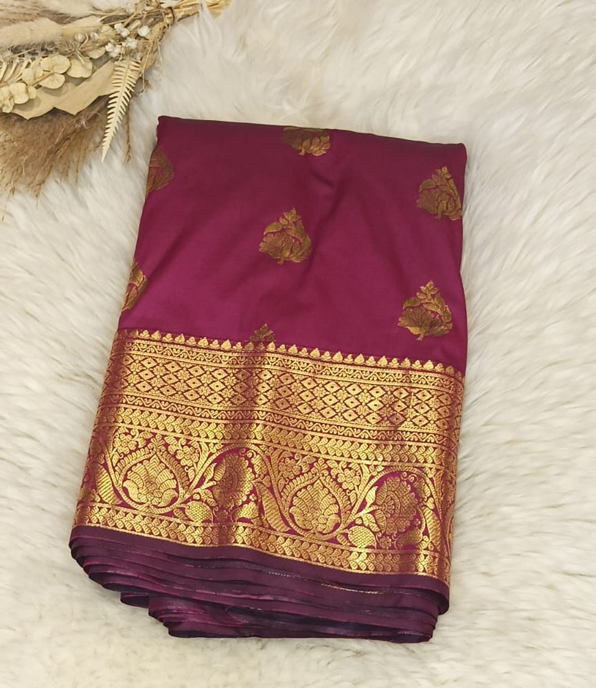Pure Gadwal silk - Deep Magenta