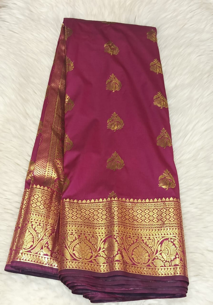 Pure Gadwal silk - Deep Magenta