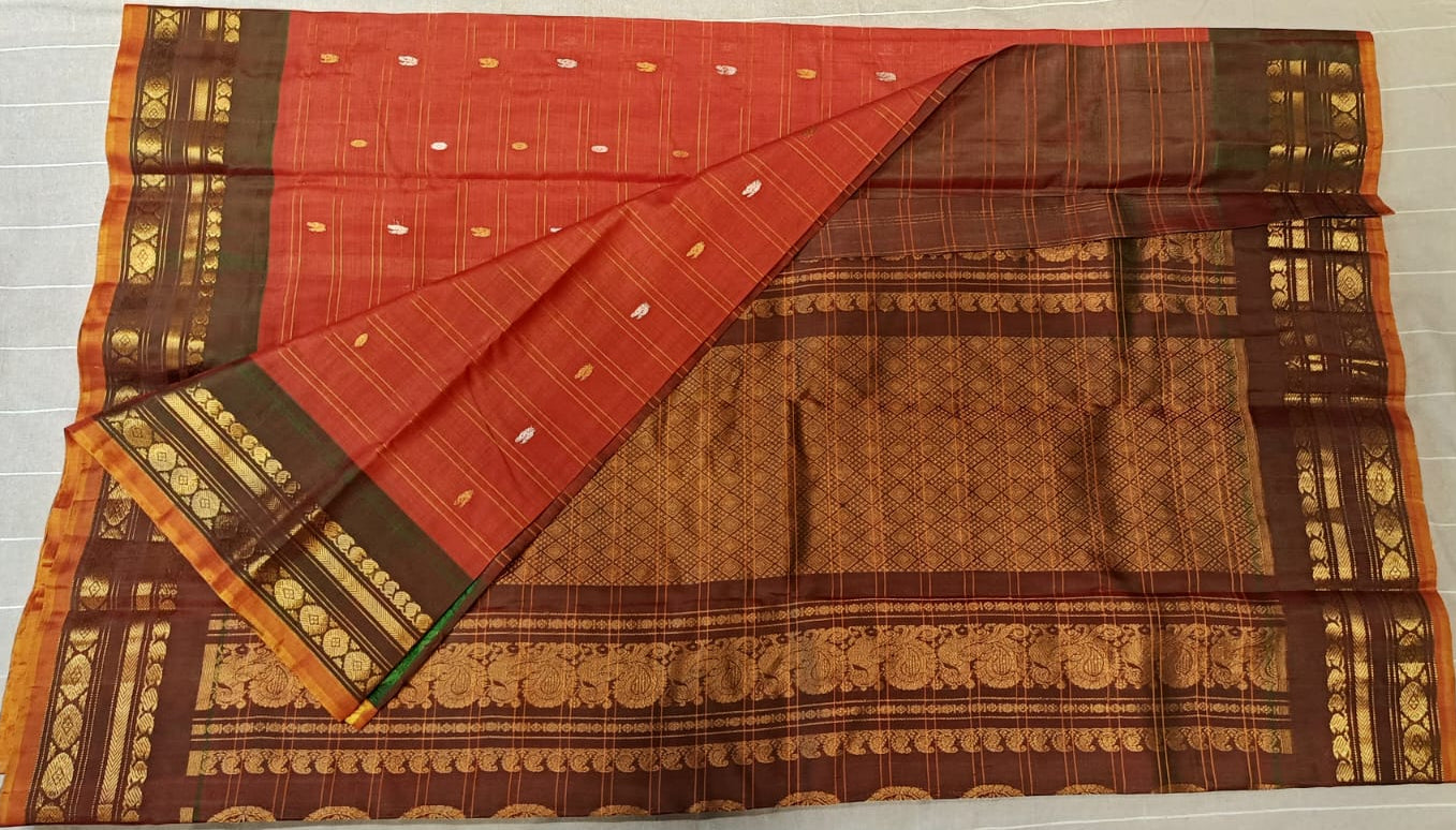 Pure Gadwal Checks Butta- Red