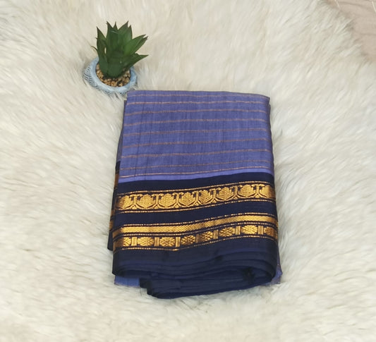 Pure Gadwal Checks Saree-  Steel Blue