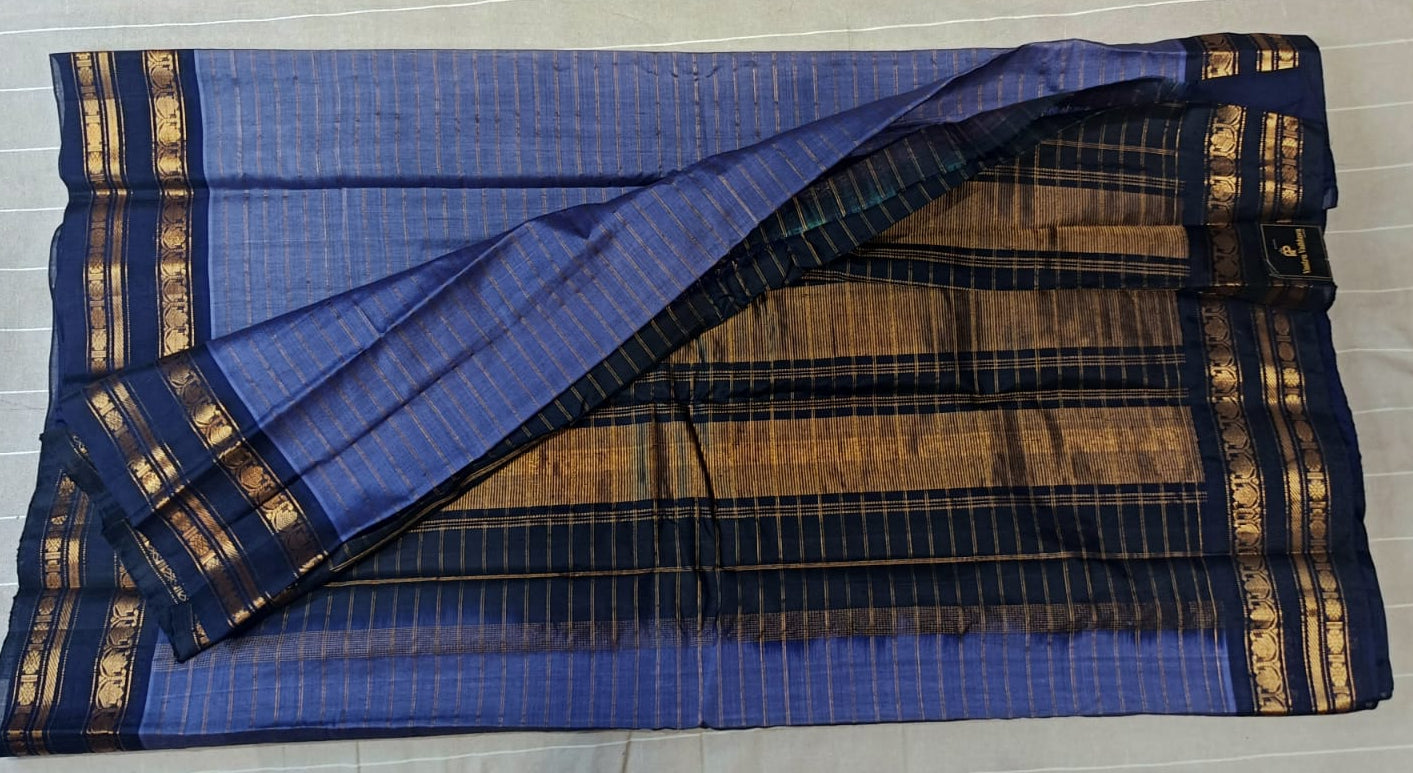 Pure Gadwal Checks Saree-  Steel Blue