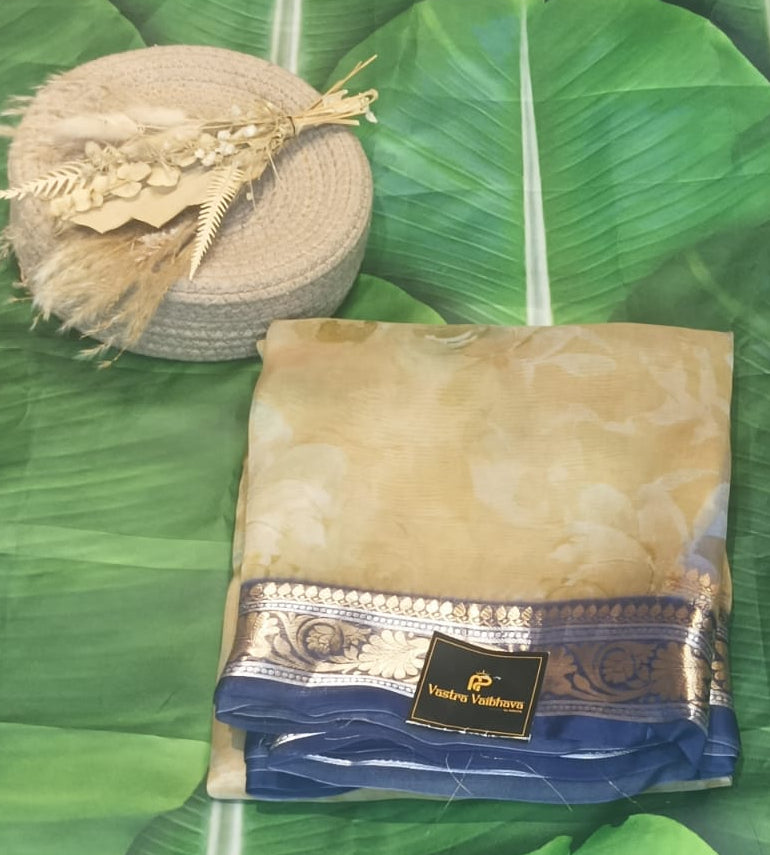 Pure Banarasi Organza Saree - Champagne Gold