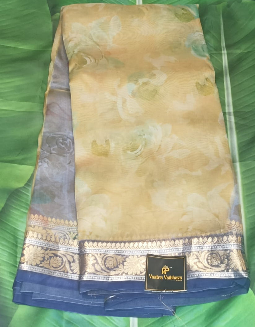 Pure Banarasi Organza Saree - Champagne Gold