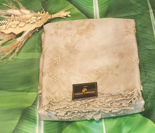 Pure Banarasi Organza Saree - Ivory Beige