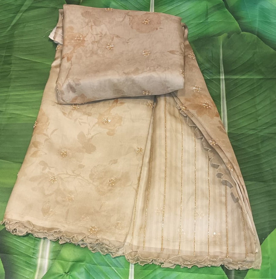 Pure Banarasi Organza Saree - Ivory Beige