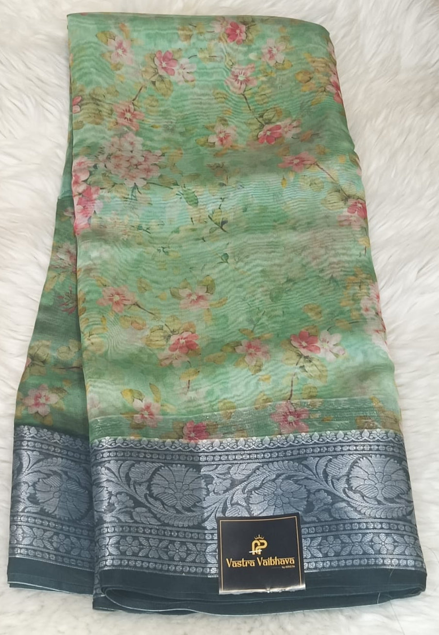 Pure Banarasi Soft Organza Sarre- Mint Green