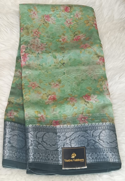 Pure Banarasi Soft Organza Sarre- Mint Green