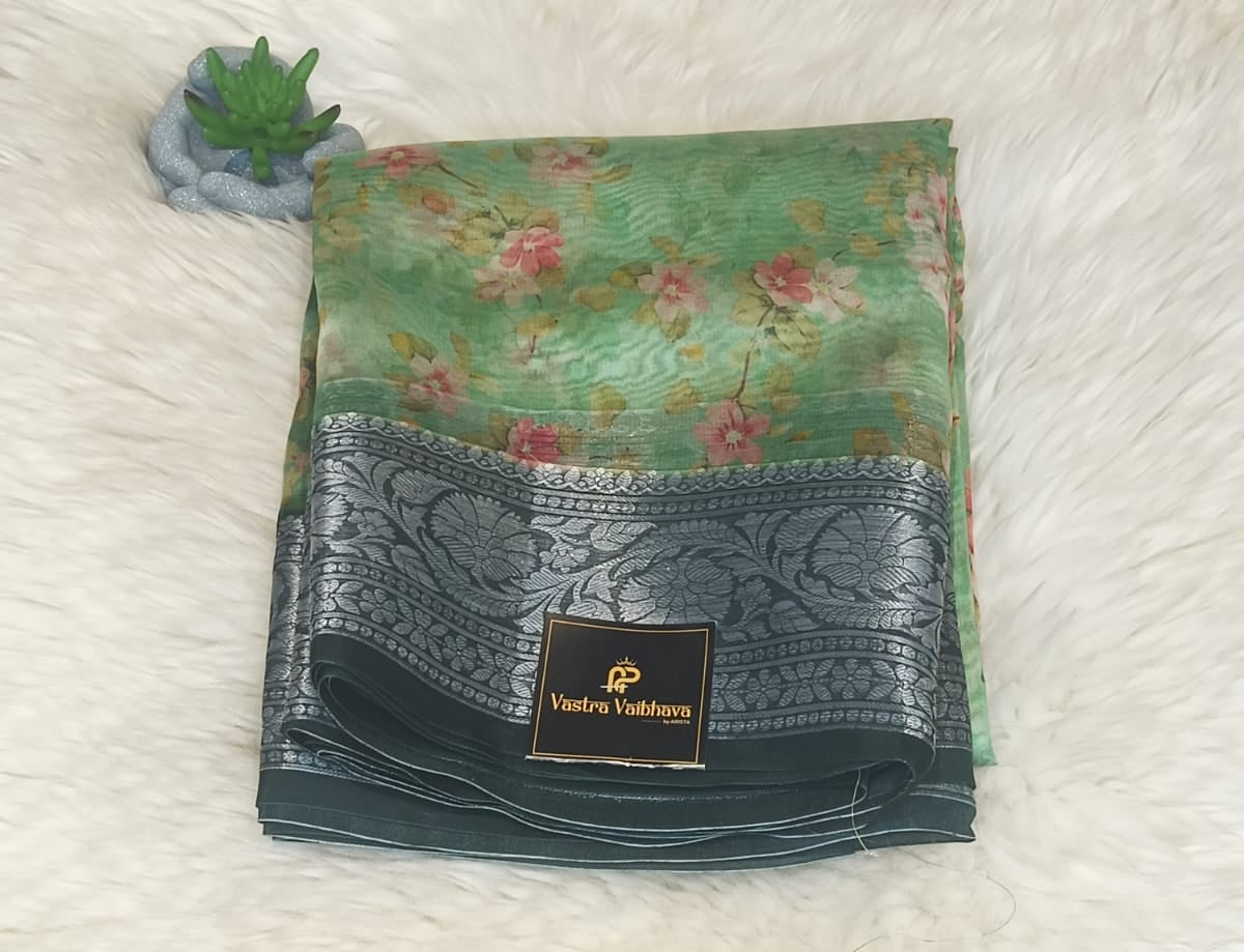Pure Banarasi Soft Organza Sarre- Mint Green