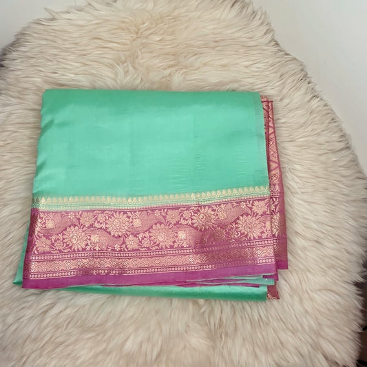 PURE DUPION SILK SAREE-MINT GREEN