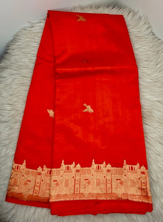 Pure Raw Mango Silk Saree - ORANGE
