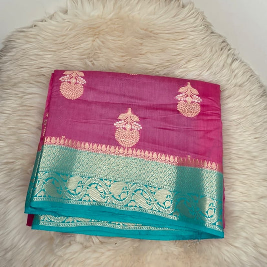 Pure Chiniya Silk Saree - PINK & BLUE